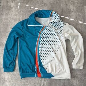 Vintage asymmetrical quarter zip sweatshirt 80s tennis acedemia geometric print